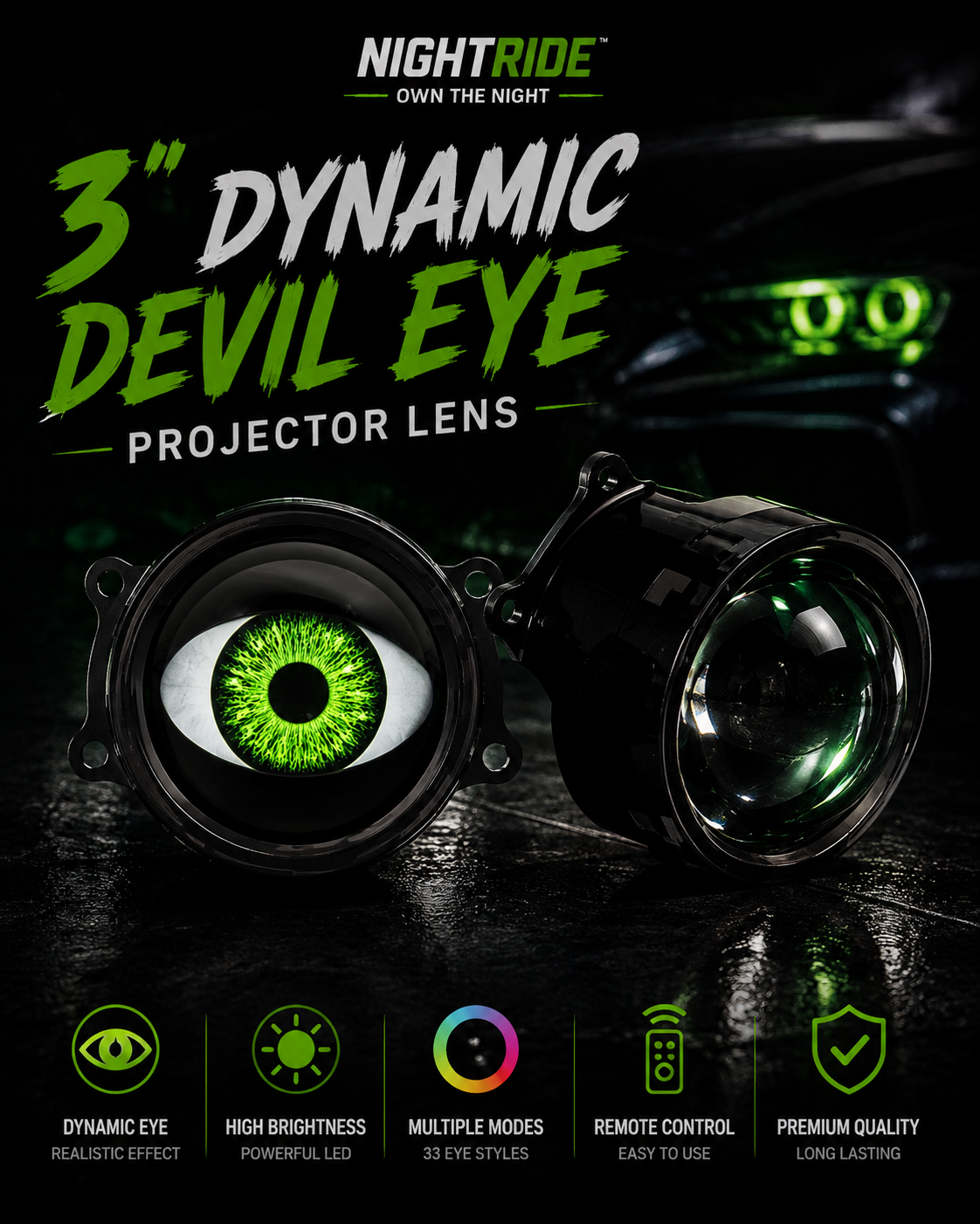 NIGHTRIDE™ Devil Eyes — LED Projector