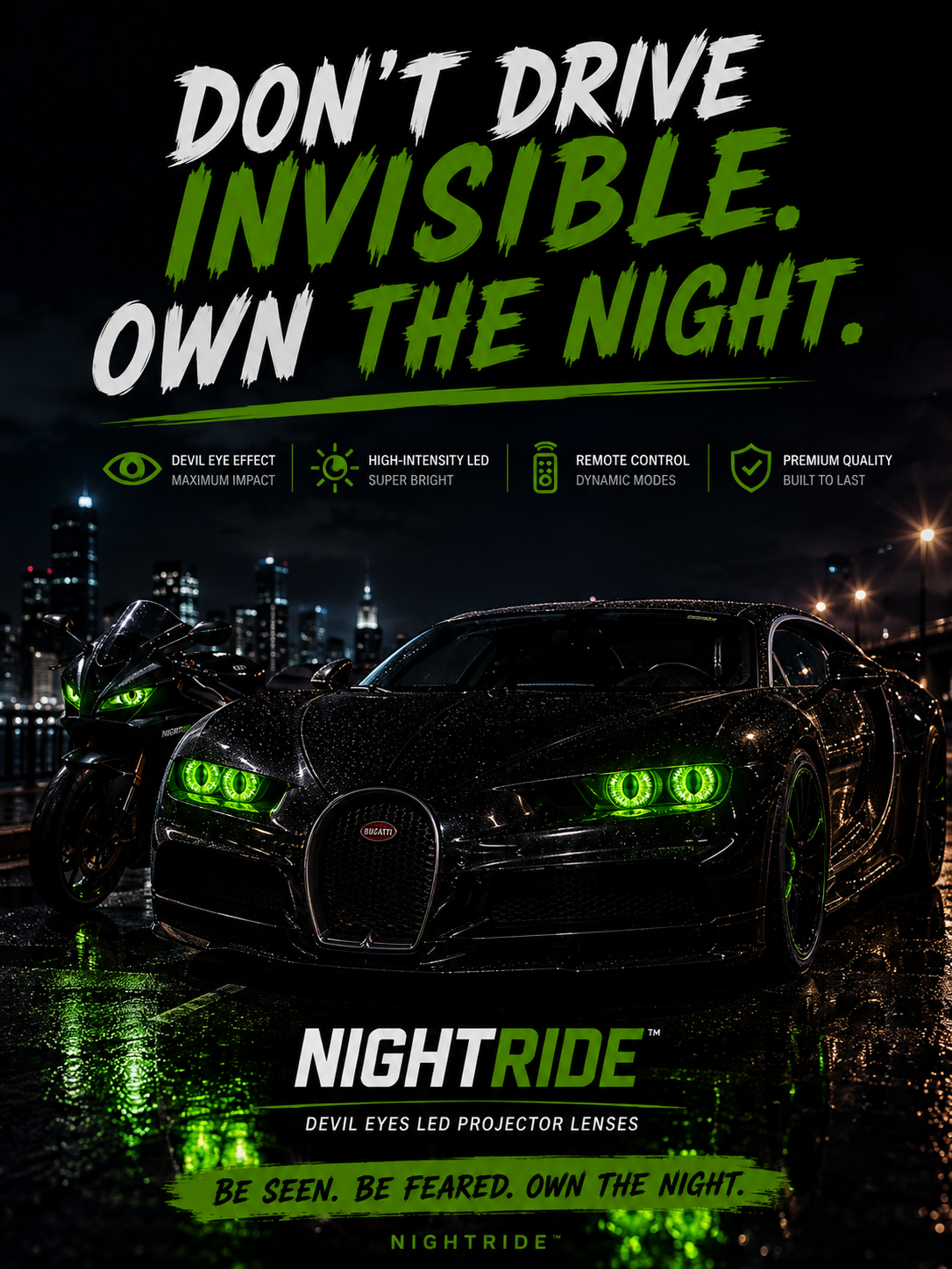 NIGHTRIDE™ Devil Eyes — LED Projector