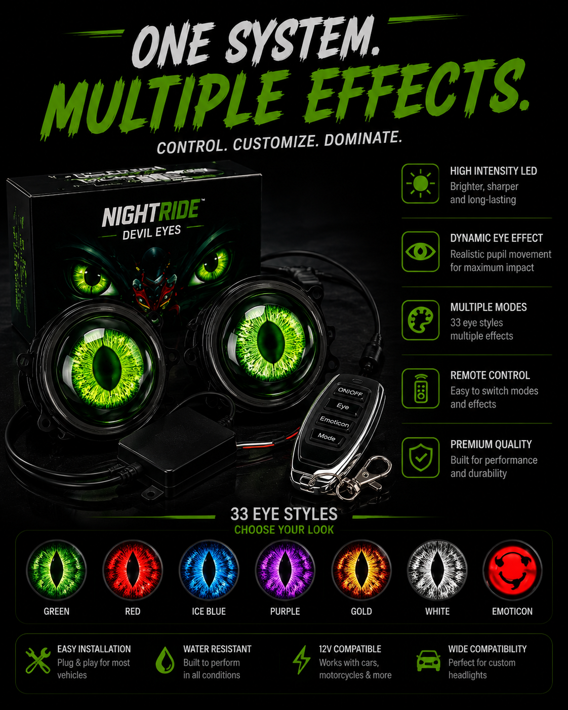 NIGHTRIDE™ Devil Eyes — LED Projector
