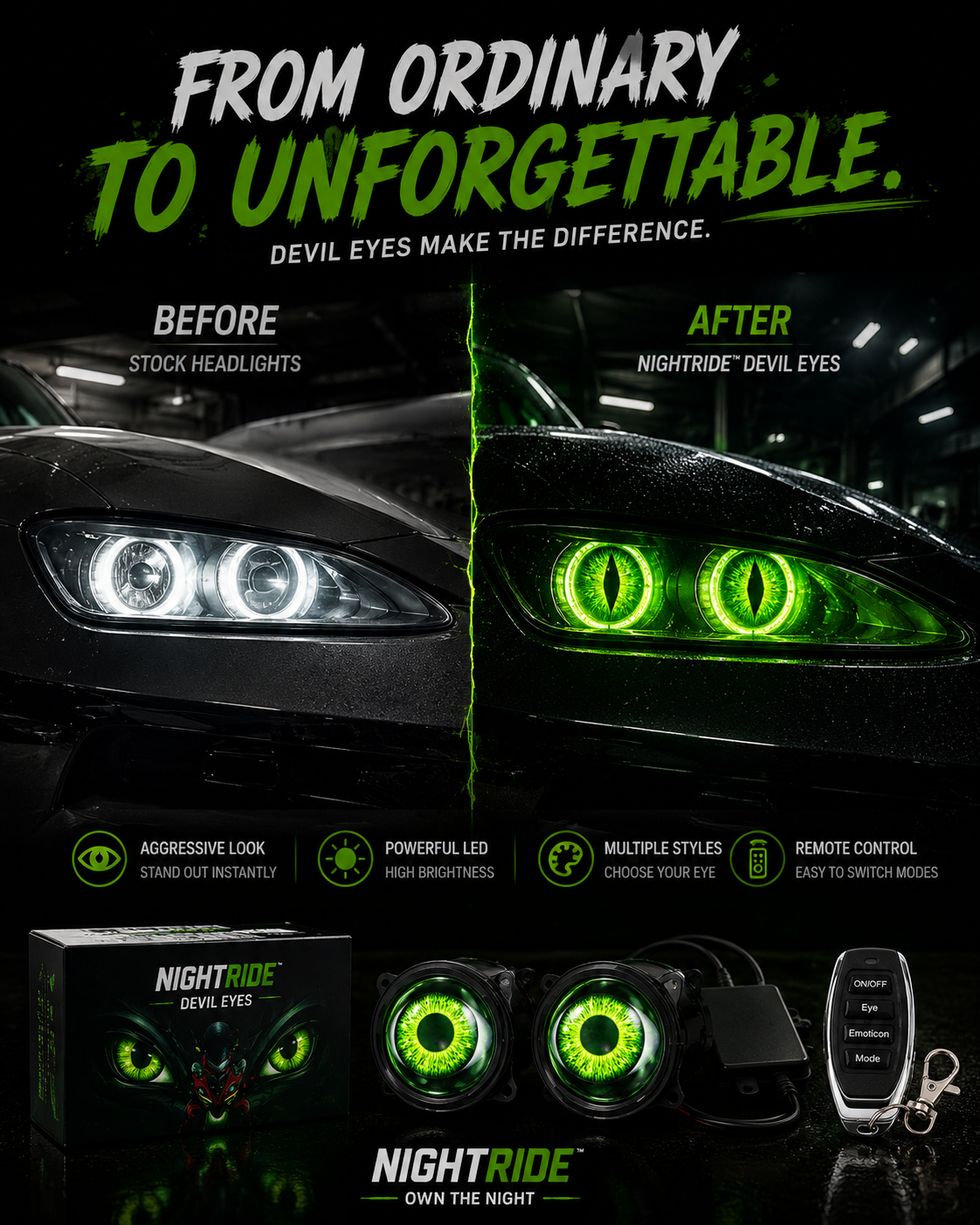 NIGHTRIDE™ Devil Eyes — LED Projector